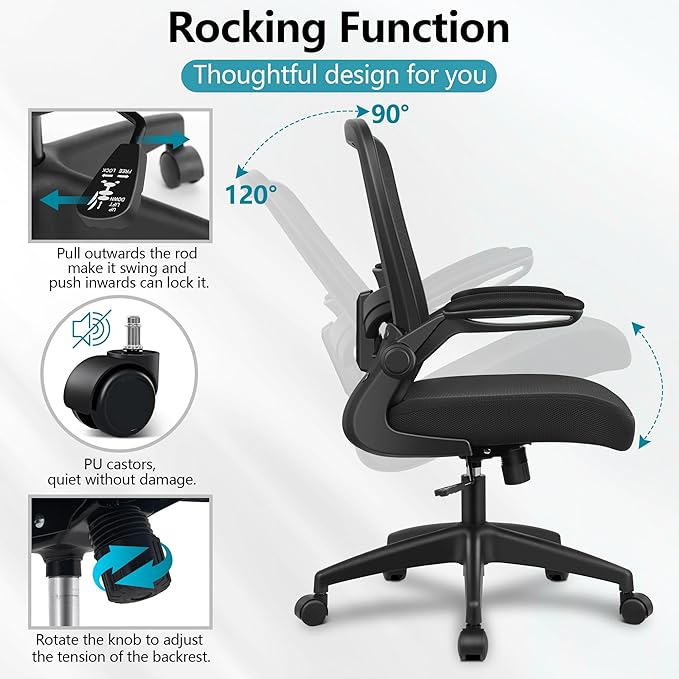 FelixKing Office Chair, Ergonomic Desk Chair Breathable Mesh Chairs with Adjustable High Back Lumbar Support Flip-up Armrests, Executive Swivel Comfy Task Computer Chairs for Home Office Black-DeskLoop Office