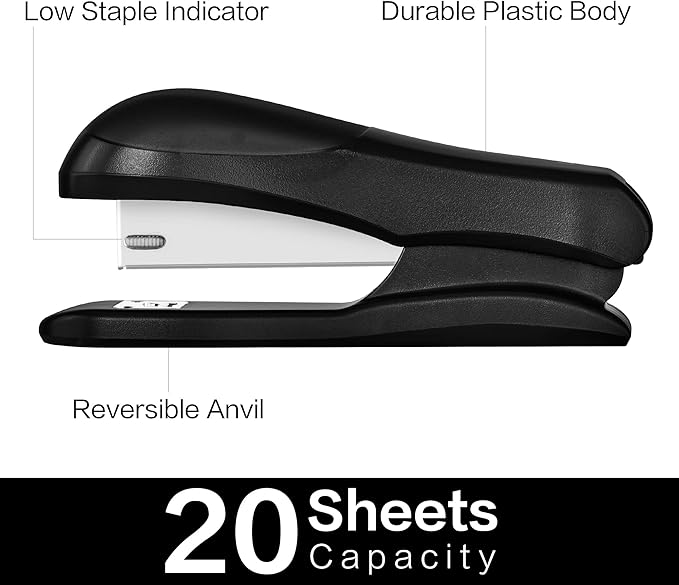 Deli Stapler Value Pack, Desktop Standard Staplers, 20 Sheet Capacity, Includes Staples & Staple Remover, Black-DeskLoop Office