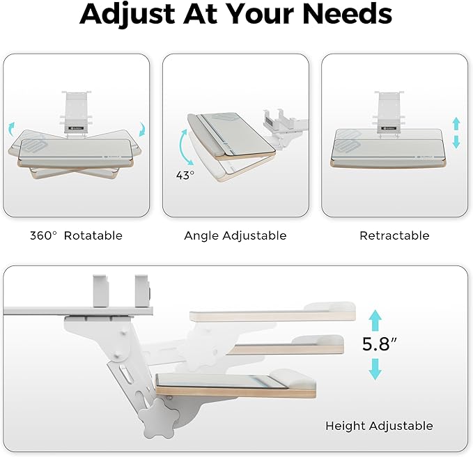 EUREKA ERGONOMIC Keyboard Tray Height Adjustable, Swivel Tilt Computer Keyboard Drawer Under Desk, 25x9.13'' Sliding Keyboard & Mouse Platform with Mouse Pad for Typing, Maple-DeskLoop Office