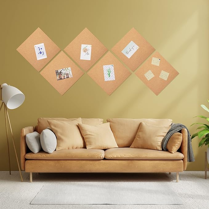 12 Pack Cork Bulletin Board 12 x 12 Inch - 1/2" Thick Cork Board Tiles,Self-Adhesive Frameless Cork Tiles Wall Decor with 100 PCS Pushpins for DIY, Office, School and Home Decor-DeskLoop Office