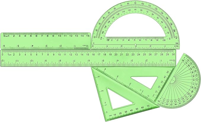 Tenare 1 Set Plastic Clear Math Set Includes Protractor Triangle Rulers 12 Inch 6 Inch Straight Geometry Math Transparent Ruler Measuring Tool for School Office Home Supplies (Green)-DeskLoop Office