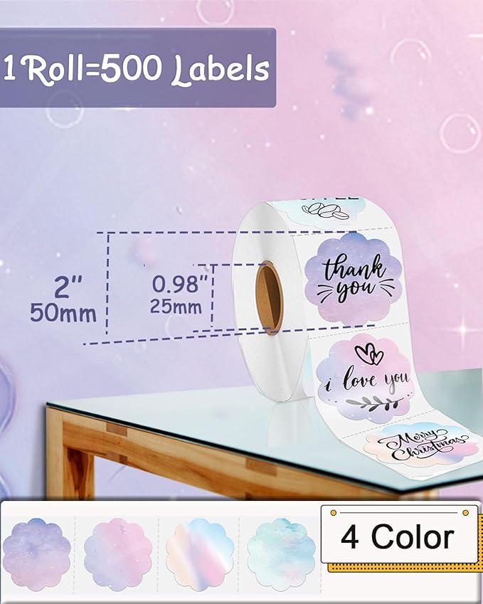 2''×2‘’ Flower Thermal Sticker Labels, Self-Adhesive 2 Inch Round Direct Thermal Labels, Multi-Purpose Sticker Label for DIY Logo Design,Name Tag,QR Code, 500 pcs/1 Roll, Starry Sky-DeskLoop Office