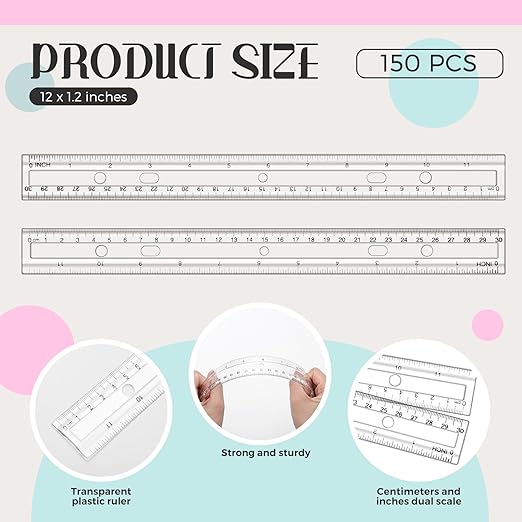 Cholemy 150 Pcs 12 Inch Clear Rulers Bulk Plastic Measuring Rulers Classroom Straight Rulers Bulk with Centimeters and Inches Drafting Measuring Tool for Classroom School Students Families Education-DeskLoop Office