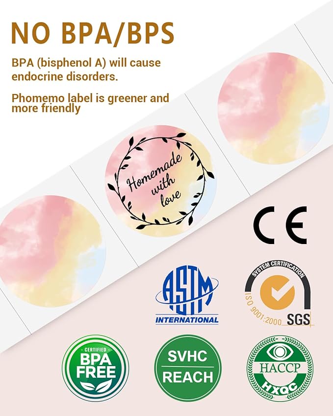 750 Pcs Phomemo 2" Color Round Thermal Label, Self-Adhesive Round Sticker Labels, Circular Direct Thermal Printer Circle Label for Logo Design, Name/Price Tag, Thanks Card, QR Code, 750 Labels/Roll-DeskLoop Office