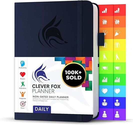 Clever Fox Daily Planner – Undated Planning Notebook with Hourly Schedule & To-Do List – Personal Day Task & Work Organizer, 6 Months (Dark Blue)-DeskLoop Office