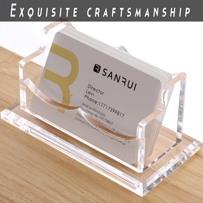 SANRUI Clear Horizontal Business Card Holder Stand for Desk, Acrylic Desktop Display Name Cards Holders Organizer Storage Rack,for Exhibition, Home , Office ,1 Tier 1 Pocket , 60 Card Capacity-DeskLoop Office