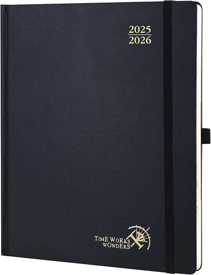 POPRUN Planner 2025-2026, (Large 8.5'' x 10.5'' Hard Cover) Academic Calendar (July 25-June 26) Daily Weekly and Monthly Appointment Book with Hourly Time Slots, Monthly Tabs, 100 GSM - Black-DeskLoop Office