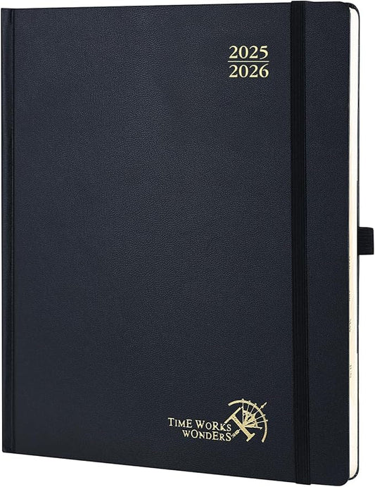 POPRUN Planner 2025-2026, (Large 8.5'' x 10.5'' Hard Cover) Academic Calendar (July 25-June 26) Daily Weekly and Monthly Appointment Book with Hourly Time Slots, Monthly Tabs, 100 GSM - Black-DeskLoop Office