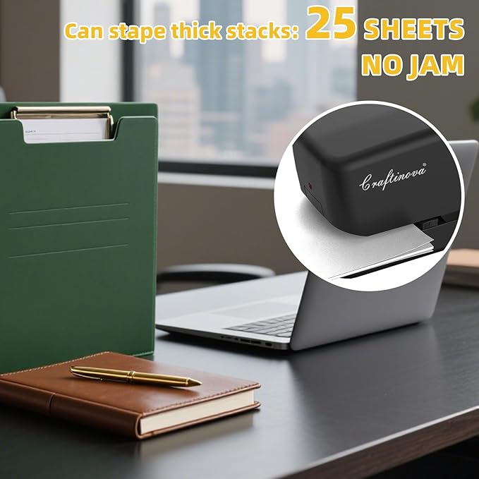 Electric Stapler,Automatic,Inclued 2000 Staples and 1 Staple Remover, Heavy Duty Can Store 210 Staples,AC or Battery Powered Stapler Heavy Duty, 25 Sheet Capacity.-DeskLoop Office