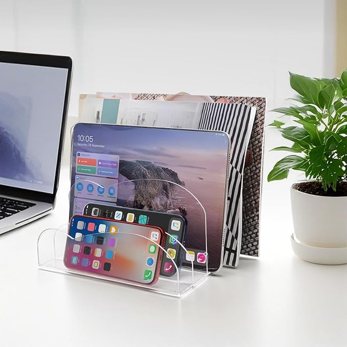 Suwimut Acrylic File Holder 5 Sections, 8.5 x 6.8 x 4.7 Inch Upright File Organizer for Desk, Clear Desktop Folder Holder Mail Letter Sorter for Home Office School Envelope Bill Filling Paper Document-DeskLoop Office