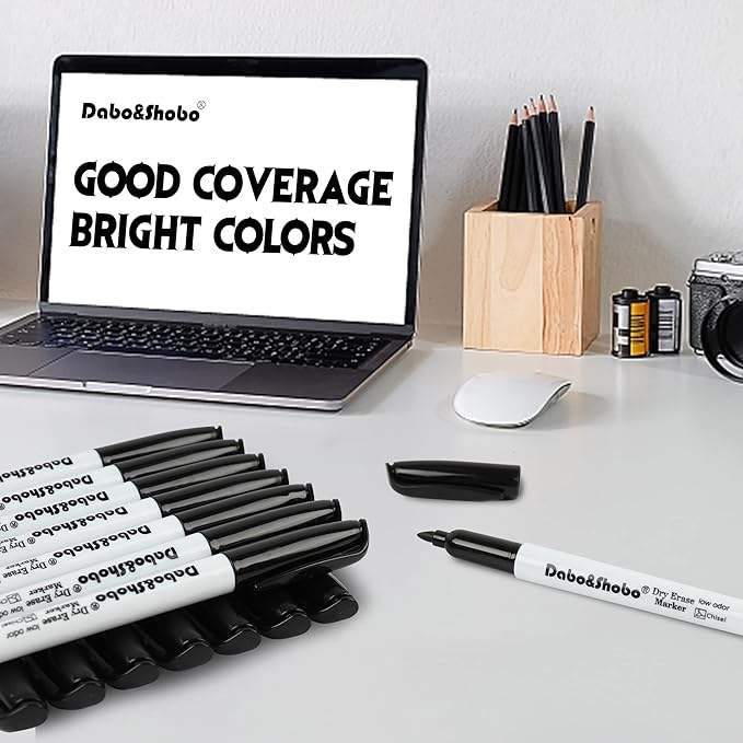 Dabo&Shobo Dry Erase Markers 24 Pack, Low Odor Black Whiteboard Markers, Chisel Tip, Perfect for Writing on Whiteboard Mirrors Glass In School, Office&Home…-DeskLoop Office