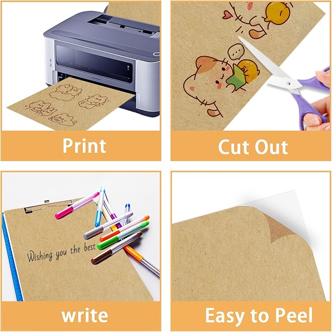 Kraft Sticker Paper Labels, 30 Sheets, Laser/Inkjet Printing - Letter Size (8.5 x 11)-DeskLoop Office