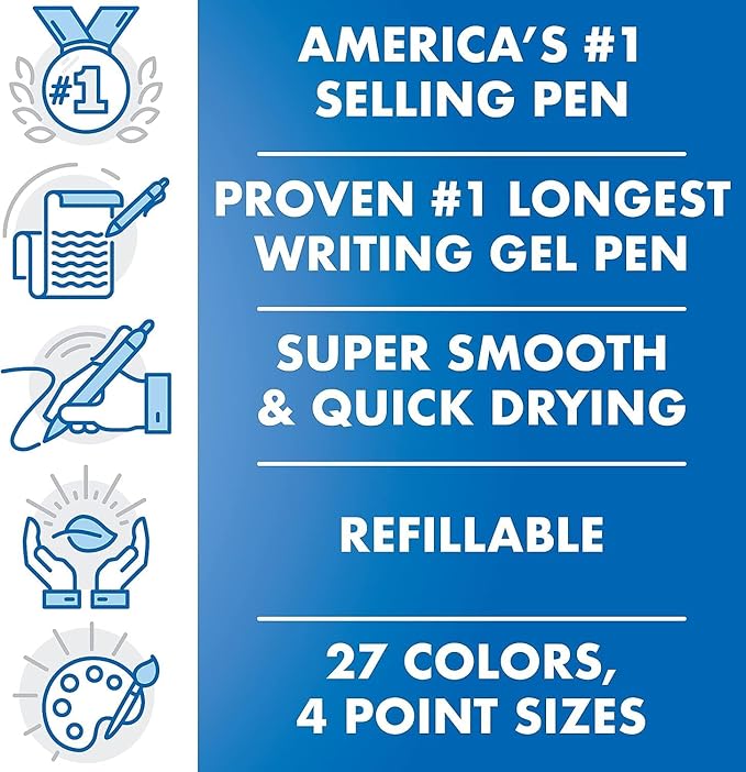 G2 Retractable Premium Gel Ink Roller Ball Pens Extra Fine Point (.5mm) Blue Ink 8 pack; Refillable & Premium Comfort Grip Bundle with Plastic Reusable Pouch