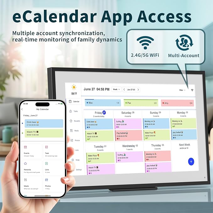21.5 Inch Digital Calendar, WiFi Smart Electronic Calendar & Chore Chart, 1920 * 1080 IPS Touch Screen HD Display for Family Schedules, Streamline Household Organization, Wall Mount Included-DeskLoop Office