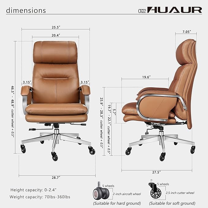 Genuine Leather Modern Executive Chair High-Back Support 90 to 150 Degrees Tilt and Upholstered Home Desk Chair with Base 400LB Capacity Swivel Computer Office Chair (Orange)-DeskLoop Office