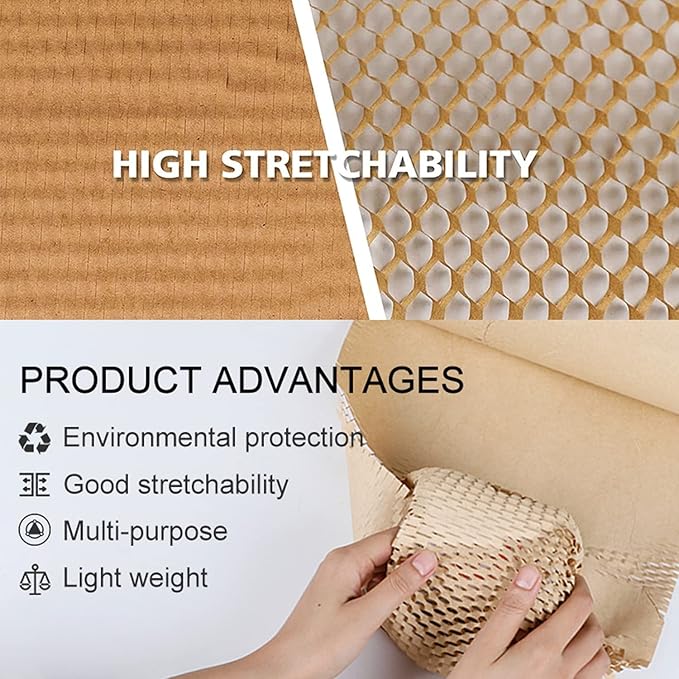 Honeycomb Packing Paper,12" W x 100' L Packing Paper for Moving,Products & Gifts Honeycomb Wrapping Paper,Recyclable and Biodegradable Cushioning Packing Material with 10 Fragile Sticker Labels-DeskLoop Office