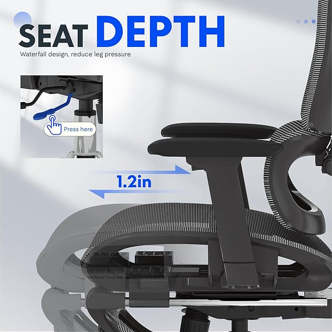 FLEXISPOT ErgoX Premium Ergonomic Office Chair with Footrest- Adjustable 3D Armrests, Dynamic Lumbar Support, Recline & Tilt Function, Mesh Seat, for Home & Office Use,Dark Grey-DeskLoop Office