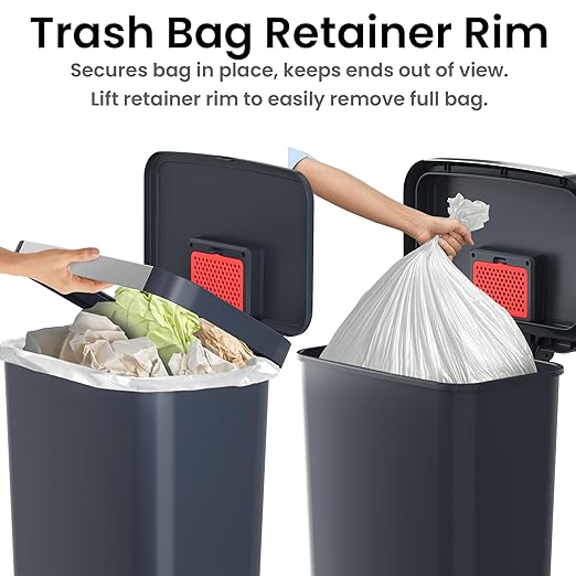 iTouchless SoftStep 13.2 Gal / 50L Step Pedal Kitchen Trash Can with Odor Filter, Stainless Steel Trim Dent-Proof Durable Construction, Garbage Bin with Lid for Home Office, Bedroom, Black Plastic-DeskLoop Office