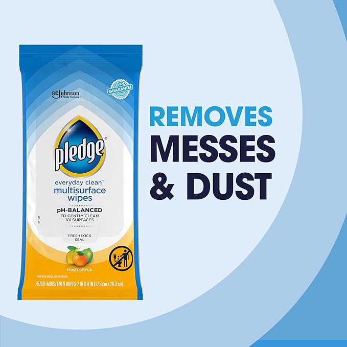 Pledge Multisurface Cleaning Wipes, pH Balanced, Fresh Citrus, 25 Count (Pack of 3, 75 Total Wipes)-DeskLoop Office