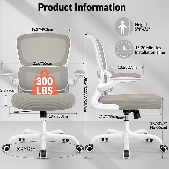 Home Office Desk Chair, Ergonomic Office Chair with Lumbar Support and Adjustable Armrests, Rocking Office Chair, Breathable Mesh Mid Back Computer Chair, Modern Comfy Desk Chair-DeskLoop Office