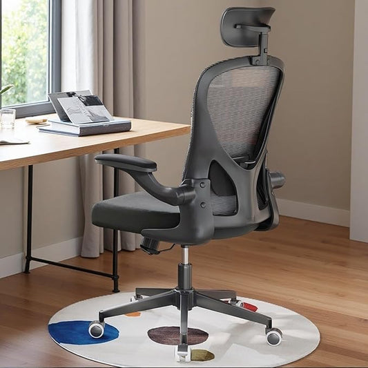 Ergonomic Office Chair with Adjustable Lumbar Support & Flip-Up Armrests - High Back Computer Desk Chair with Thickened Seat Cushion, Rolling Wheels for Home/Office Study Work-DeskLoop Office