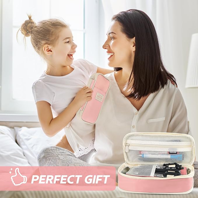 Pencil Case, Large Capacity Aesthetic Pencil Cases with Durable Zipper, Big Stationery Pencil Pouch for Women & Men, Adults Portable Storage Organizer Bag for College, office, Travel (Pink)-DeskLoop Office