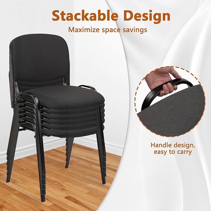CLATINA Set of 5 Pack Stackable Waiting Room Chairs Fabric Black Reception Chair Metal with Thickened Seat Back Cushion for Waiting Conference Room Guest Stool (5 Pack)-DeskLoop Office