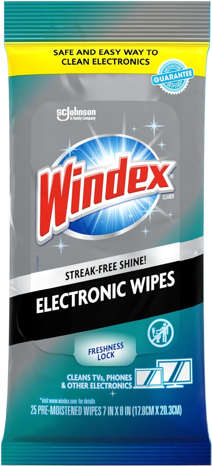 Windex Electronic Cleaning Wipes, Pre-Moistened Screen Wipes for TVs, Phones, and Other Electronics, Resealable for a Freshness Lock, 25 Count-DeskLoop Office