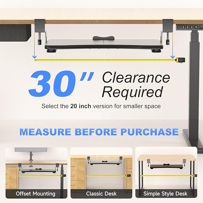 suptek Keyboard Tray Under Desk Pull Out with C Clamp Mount, Computer Keyboard & Mouse Tray, 25.6 (30 Including Clamps) x 11.8 inch Slide-Out Platform Computer Drawer for Typing, Black, DSF1-DeskLoop Office