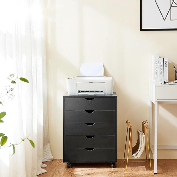 5 Drawer Chest, Dressers Storage Cabinets Wooden Dresser Mobile Cabinet with Wheels Room Organizer, Small Drawers Wood Organization Furniture for Office, Home-DeskLoop Office