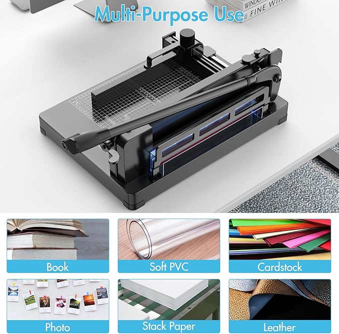 Paper Cutter 12 Inch, Heavy Duty Paper Cutter for A4 Paper, Guillotine Paper Cutter 400 Sheet Capacity, Solid Steel Construction-DeskLoop Office