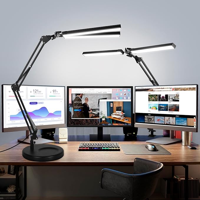 2-in-1 LED Desk Lamp, 24W Brightestwith Table Lamp with Clamp, Desk Light with Flexible Swing Arm,3 Color Modes Stepless Dimmable Double Head Architect Desk Lamps for Home Office Workbench Reading-DeskLoop Office