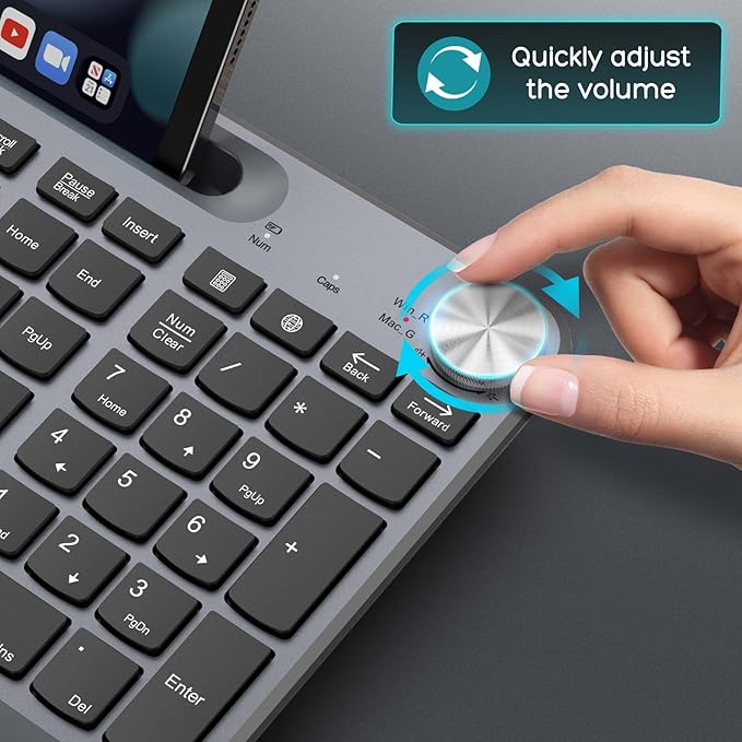 Ergonomic Wireless Keyboard and Mouse with Wrist Rest,Phone Holder - 2.4GHz Full-Sized Low-Profile Quiet Wireless Mouse and Keyboard Combo for Computer, Laptop, PC, Mac-Grey-DeskLoop Office