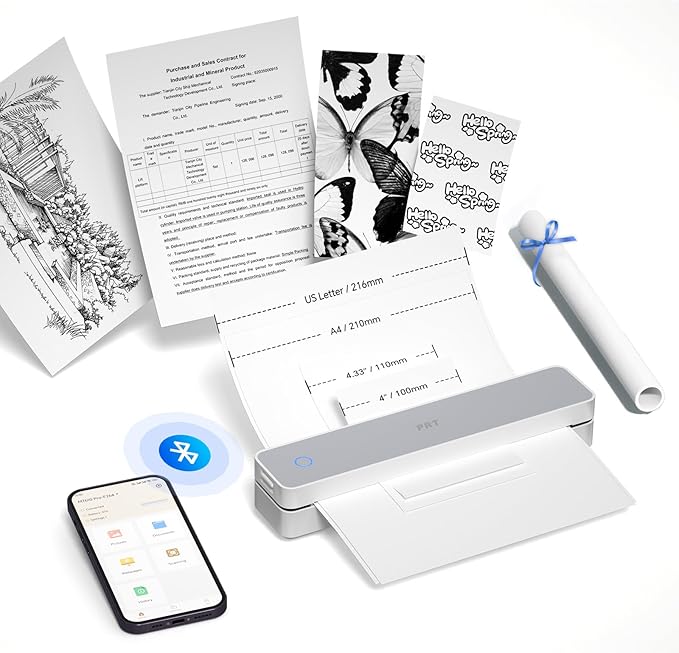 PRT Thermal Portable Printer Wireless for Travel, Inkless Bluetooth Support 8.5"x11" US Letter, A4, Compatible with iOS, Android, Laptop, Mobile Printer for Office, Vehicle, Home Use-DeskLoop Office