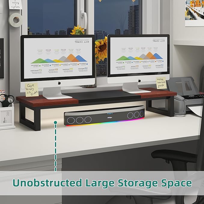 Dual Monitor Stand Riser, 39Inch Large Monitor Stands for 2 Monitors, Computer Monitor Stand, Wooden Desktop Oraganizer Shelf for Office Desk Computer,Laptop,TV-DeskLoop Office