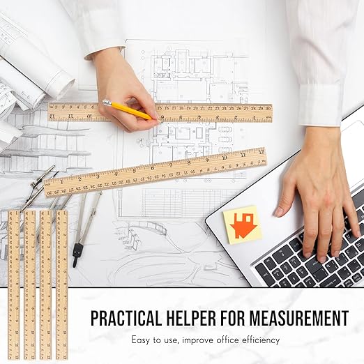 Zonon 30 Pcs 12 Inch Plastic Ruler Assorted Colors Ruler Bulk with Centimeters Millimeter and Inches Rulers First Day of School Gift for Kids School Classroom Office Supplies(Simple Color,Wood)-DeskLoop Office