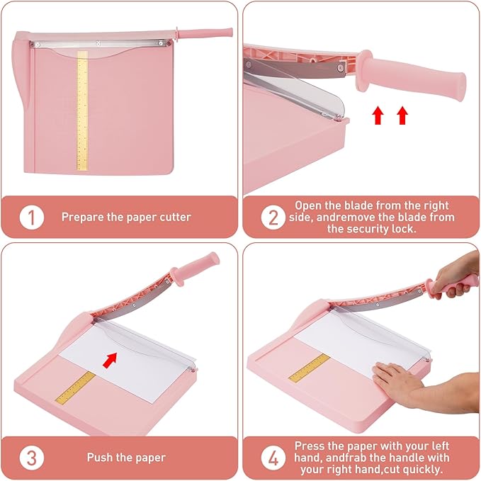 Paper Cutter, Paper Slicer with Safety Guard and Blade Lock, 12" Cut Length Guillotine Paper Cutter with 16 Sheet Capacity, Paper Cutters and Trimmers for Cardstock Cardboard (Pink)-DeskLoop Office