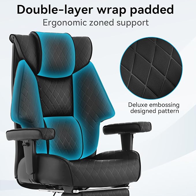 Big and Tall Office Chair with Footrest, PU Leather High Back Executive Office Chair 400lbs, Ergonomic Computer Chairs Lumbar Support for Heavy People (All Black)-DeskLoop Office