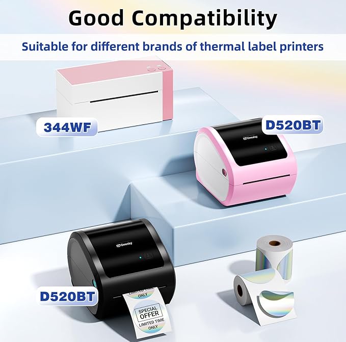 2'' Circle Thermal Labels, Holographic Sliver 400pcs Round Thermal Printer Labels, Multi-Purpose Stickers for Logo Design, Name/Price Tag, Address, QR Code-DeskLoop Office