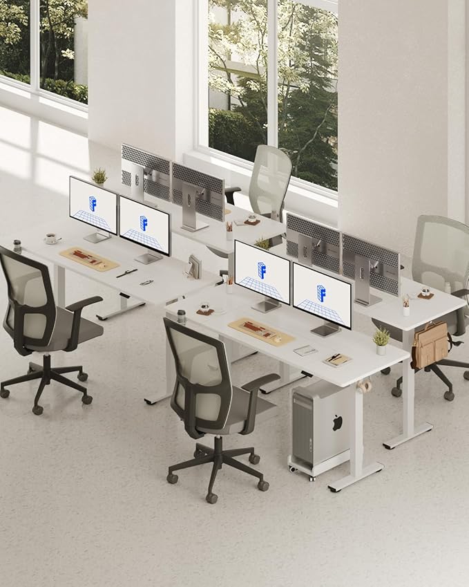 FLEXISPOT 71 x 32 Inch Large Standing Desk, Stand Up Desk with Splice Board, Rising Desks for Home Office, Office Desk with Cup Holder and Headphone Hook (White Frame + White Top, 2 Packages)-DeskLoop Office