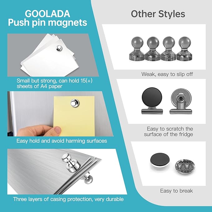 Pack of 24 Silver Magnetic Push Pins for Fridge, Whiteboard, Map, Office, DIY - Refrigerator Magnets for Locker-DeskLoop Office