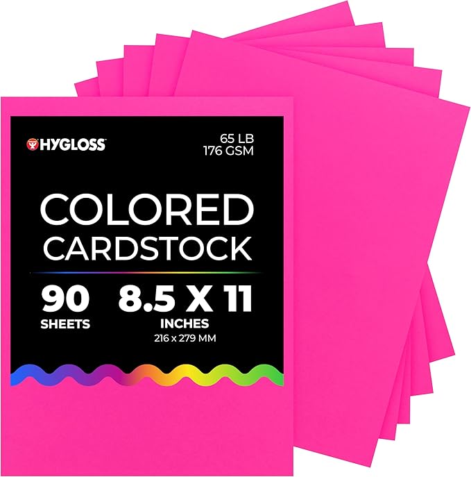 Hygloss Fuchsia Bright Colored Cardstock - 8.5x11-Inch, 90 Sheets, 65 lb/ 176 gsm, Fade-Resistant, Acid-Free Color Card Stock Paper-DeskLoop Office