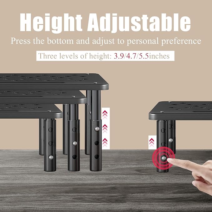 Computer Monitor Stand for Desk,Laptop Stand,Printer Stand,Adjustable and Stackable Height Increasing Storage Rack Suitable for Office, Home, and School Supplies,Black-DeskLoop Office