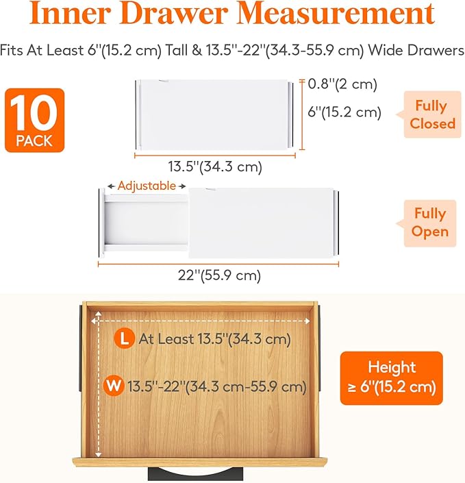 Lifewit 10 Pack Drawer Dividers Plastic 6" High, 13.5-22" Adjustable Drawer Organizers for Clothes, Expandable Dresser Separators in Bedroom/Bathroom/Kitchen/Fridge/Office Organization and Storage-DeskLoop Office