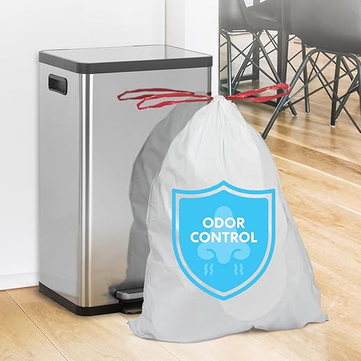 SIMPLI-MAGIC 13 Gallon Drawstring Trash Bags, 120 Pack – Tall Kitchen Garbage Bags, Custom Made with Premium Materials (White)-DeskLoop Office