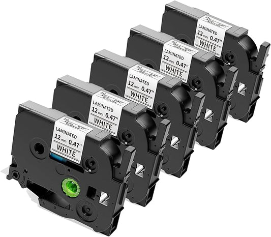 Anycolor Compatible with Brother P Touch Label Tape TZe TZ Tape 12mm 0.47 Laminated White Replace for TZe-231 Label Maker Tape Ptouch PT-D210 PT-D220 PT-H110 PT-D610BT PT-D600 PT-D410 PT-D400, 5pk-DeskLoop Office