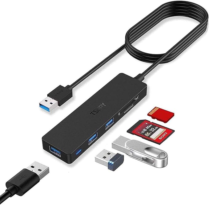 USB Hub 3.0 Splitter, TSUPY USB 3.0 Hub Multi USB Adapter Port Expander with 4ft Cable, SD/TF Card Reader & 3 USB 3.0 Ports Compatible for PC, Laptops, Surface Pro, MacBook, iMac Pro-DeskLoop Office