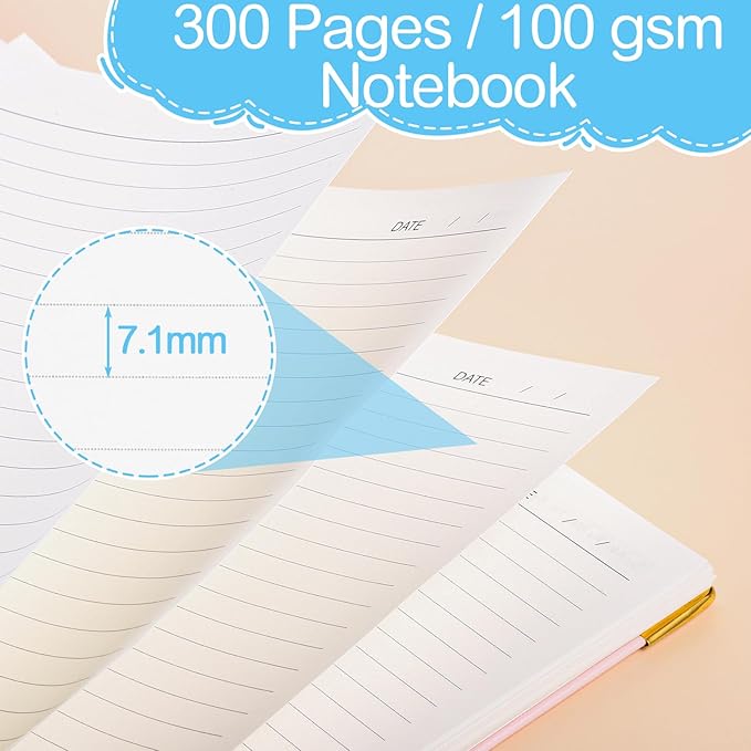 Spiral Notebook 8.3” x 11.6”, 300 Pages/150 Sheets Pink Notebook College Ruled A4 Spiral Notebook Journaling Notebook with Index Sticker, Back Pocket, Elastic Band for Work Business School Note Taking-DeskLoop Office