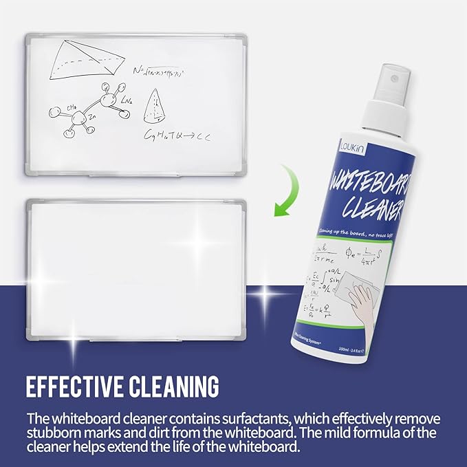 loukin Non-Toxic Whiteboard Cleaner, 3.4 fl oz Dry Erase Board Cleaner, Low-Odor White board Cleaning Spray, Removes Stubborn Marks from Whiteboards-DeskLoop Office