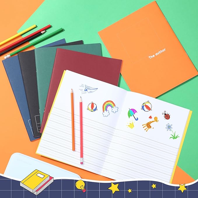 Henoyso 12 Pcs Primary Composition Notebook K-2 9 3/4 x 7 1/2 Inch Primary Journal, Back to School Supplies, Bulk Blank Writing Book for Kid to Write Draw Journal 60 Page Notebooks (Dark Color)-DeskLoop Office